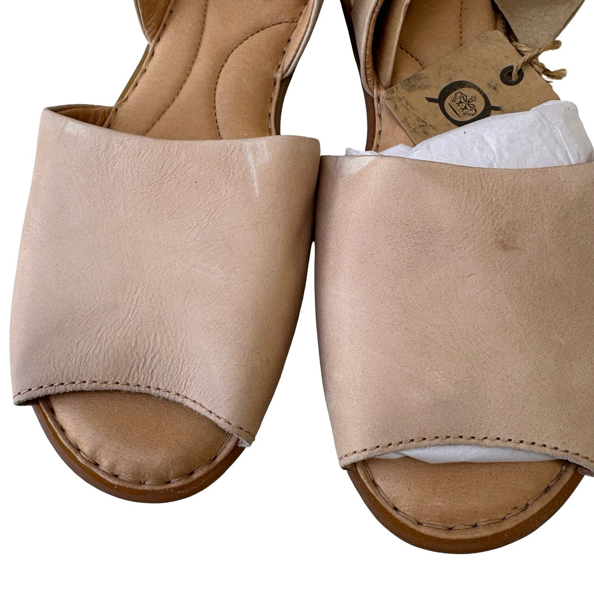 Born F18802 Handcrafted Leather Slingback Peep Toe Flat Sandals Tan 11M NEW
