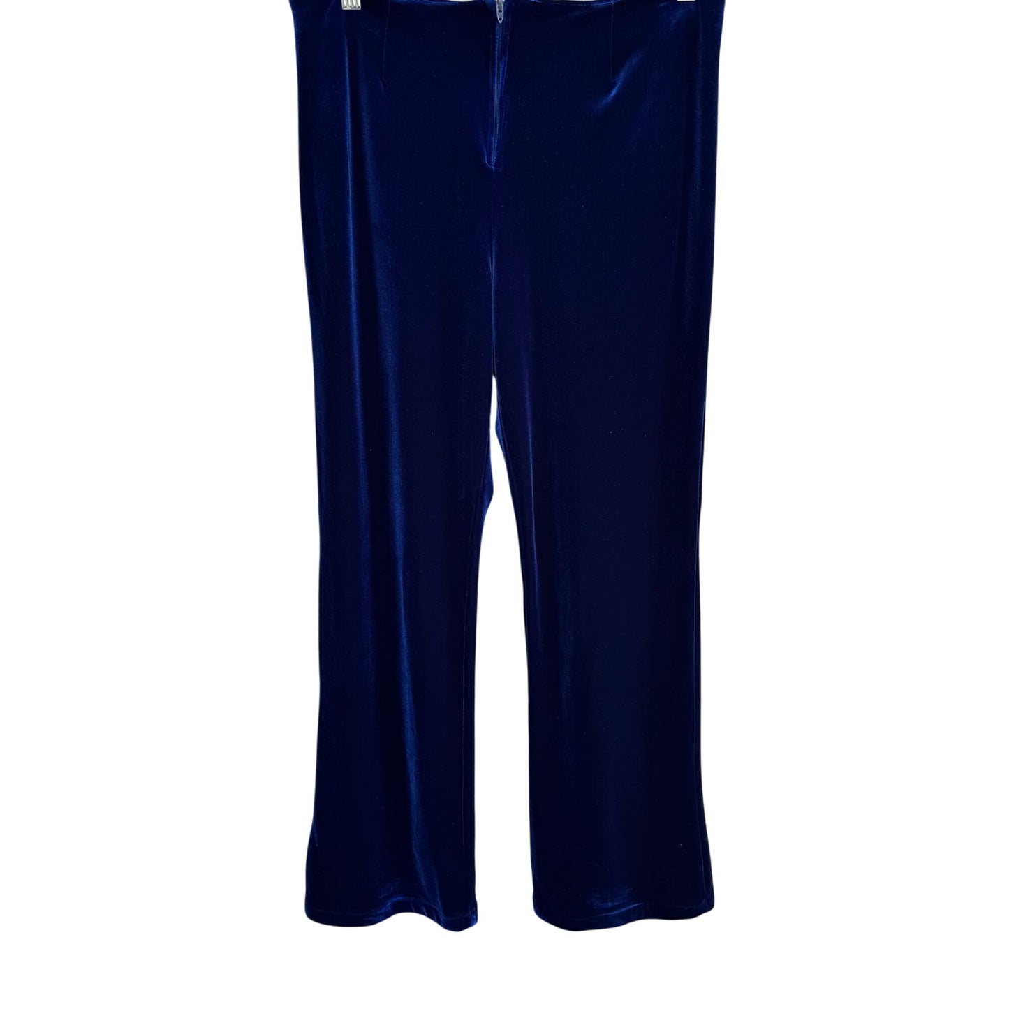 Shasha Collection Vintage Blue Velvet Womens Back Zip Flat Front Wide Leg Pant L