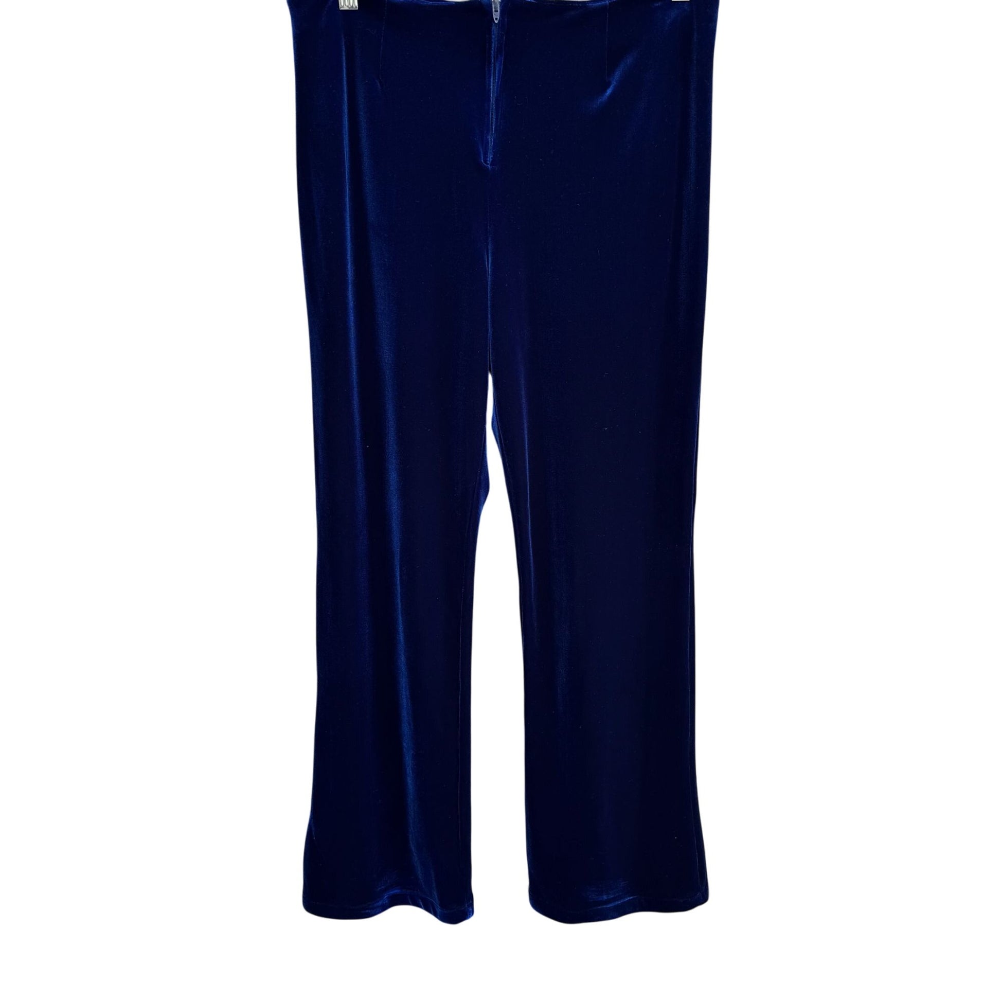 Shasha Collection Vintage Blue Velvet Womens Back Zip Flat Front Wide Leg Pant L