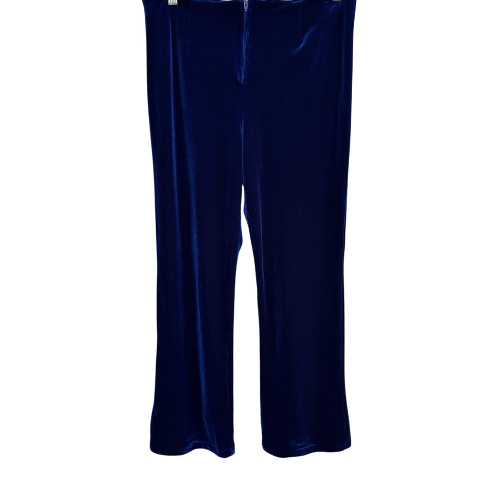 Shasha Collection Vintage Blue Velvet Womens Back Zip Flat Front Wide Leg Pant L
