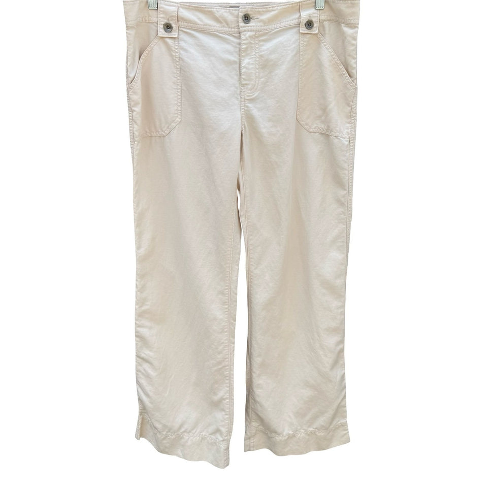 Banana Republic Womens Cream Utility Straight Leg Pants Size 14 Off-White Cotton