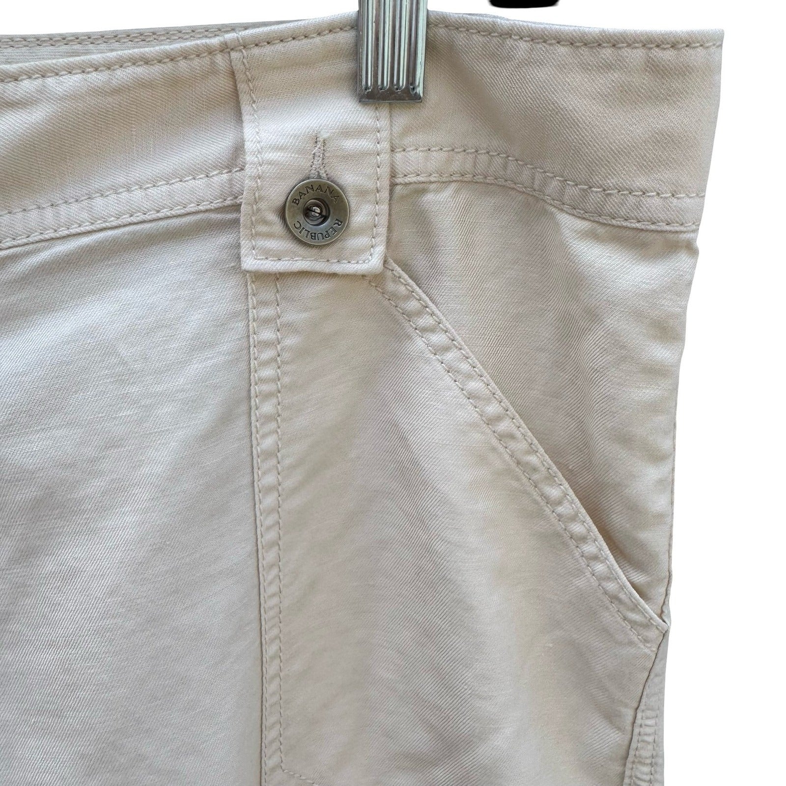 Banana Republic Womens Cream Utility Straight Leg Pants Size 14 Off-White Cotton