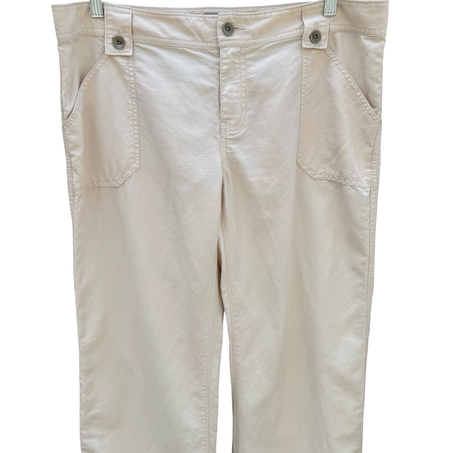 Banana Republic Womens Cream Utility Straight Leg Pants Size 14 Off-White Cotton