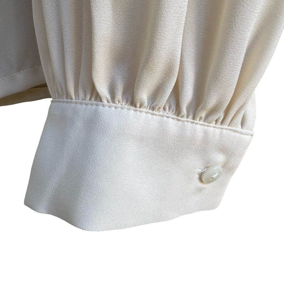 Forever 21 Coquette Romantic Parisian Ruffle V-Neck Contrast Trim Blouse Cream S