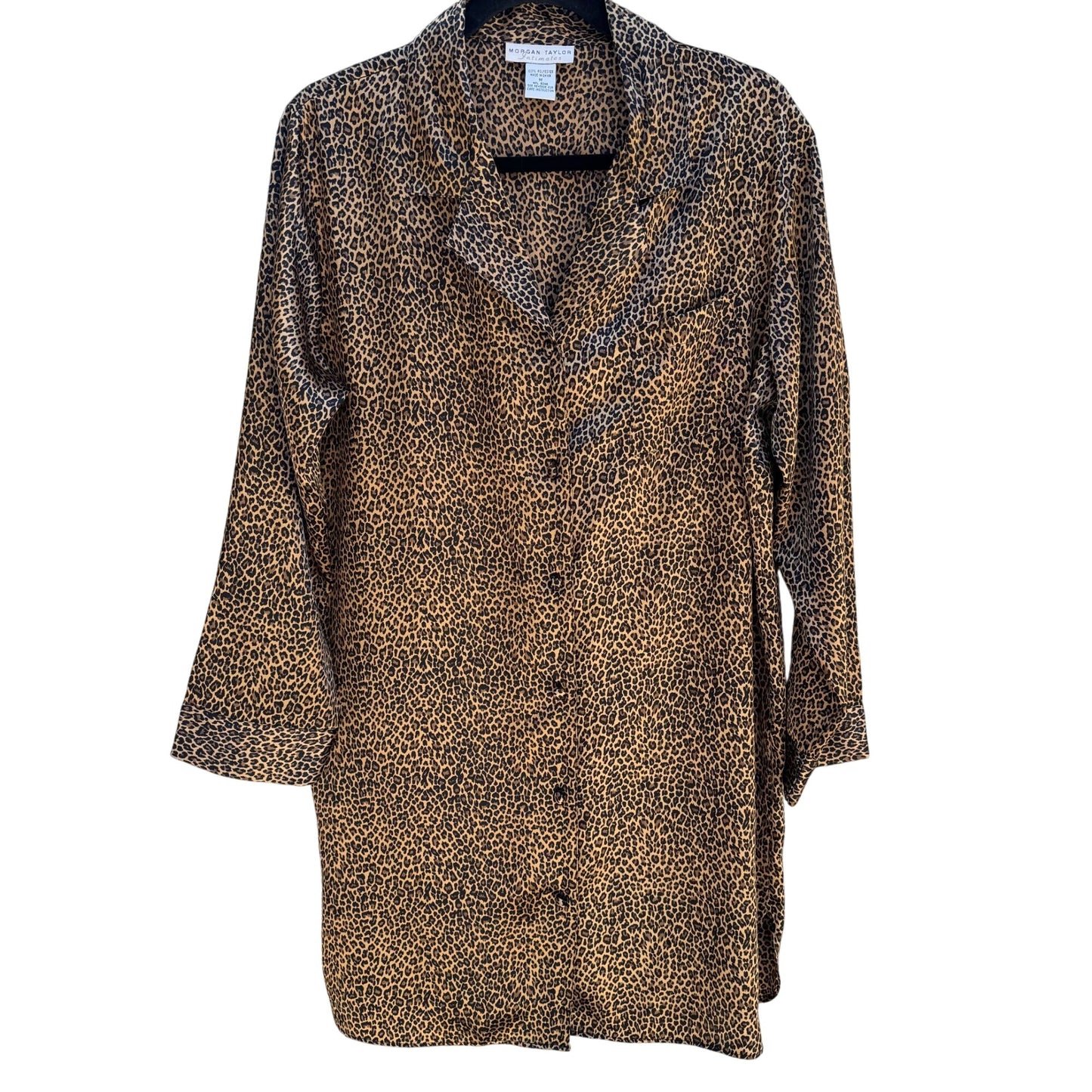 Morgan Taylor Intimates Womens Leopard Print Button-Down Nightshirt Sleepwear M