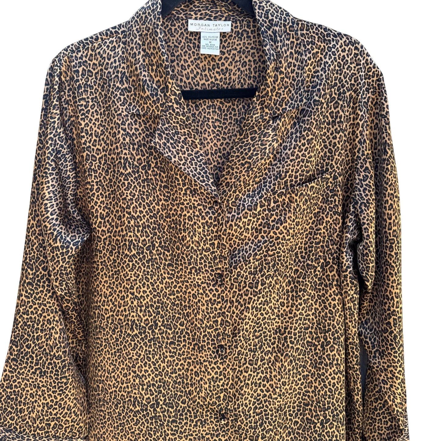 Morgan Taylor Intimates Womens Leopard Print Button-Down Nightshirt Sleepwear M