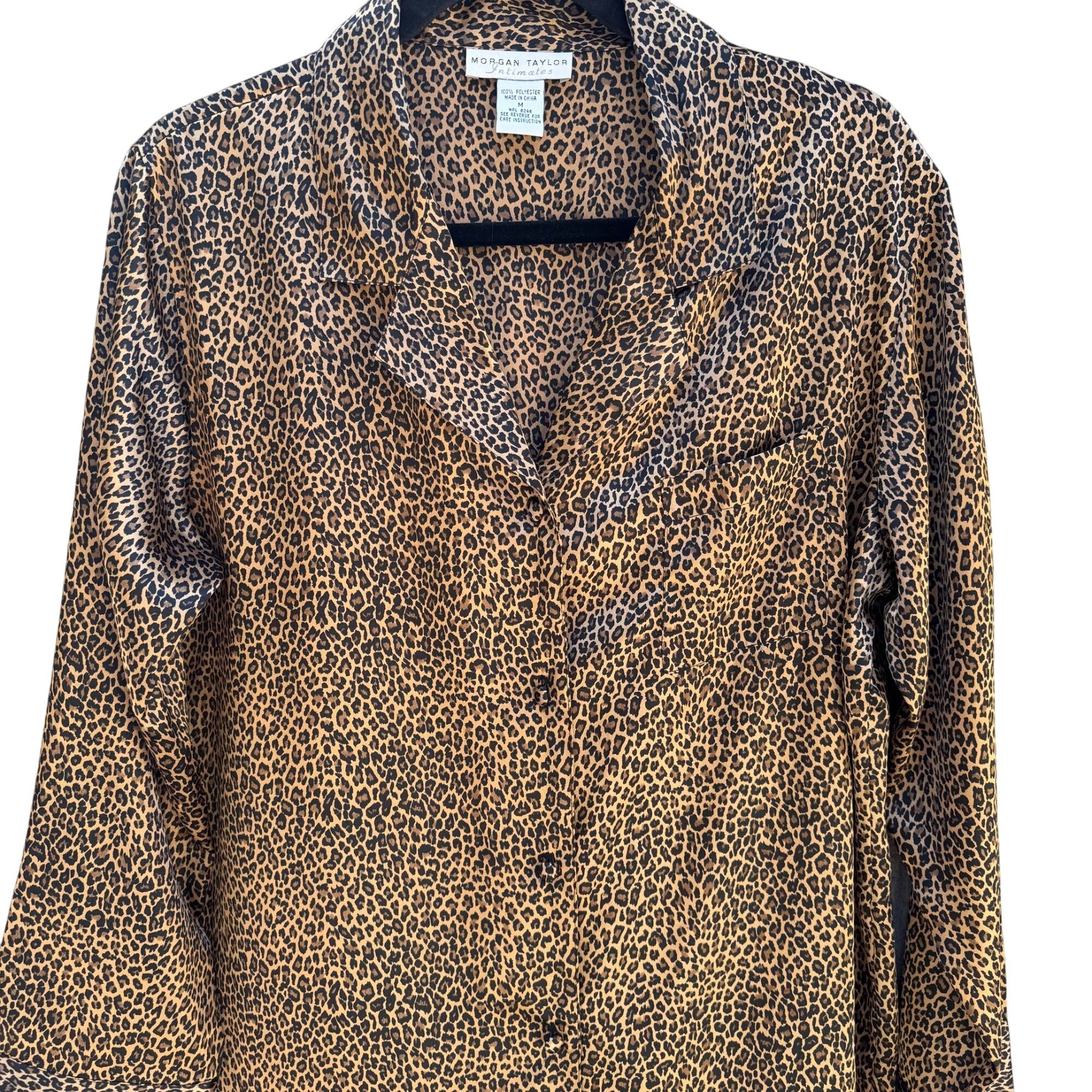 Morgan Taylor Intimates Womens Leopard Print Button-Down Nightshirt Sleepwear M