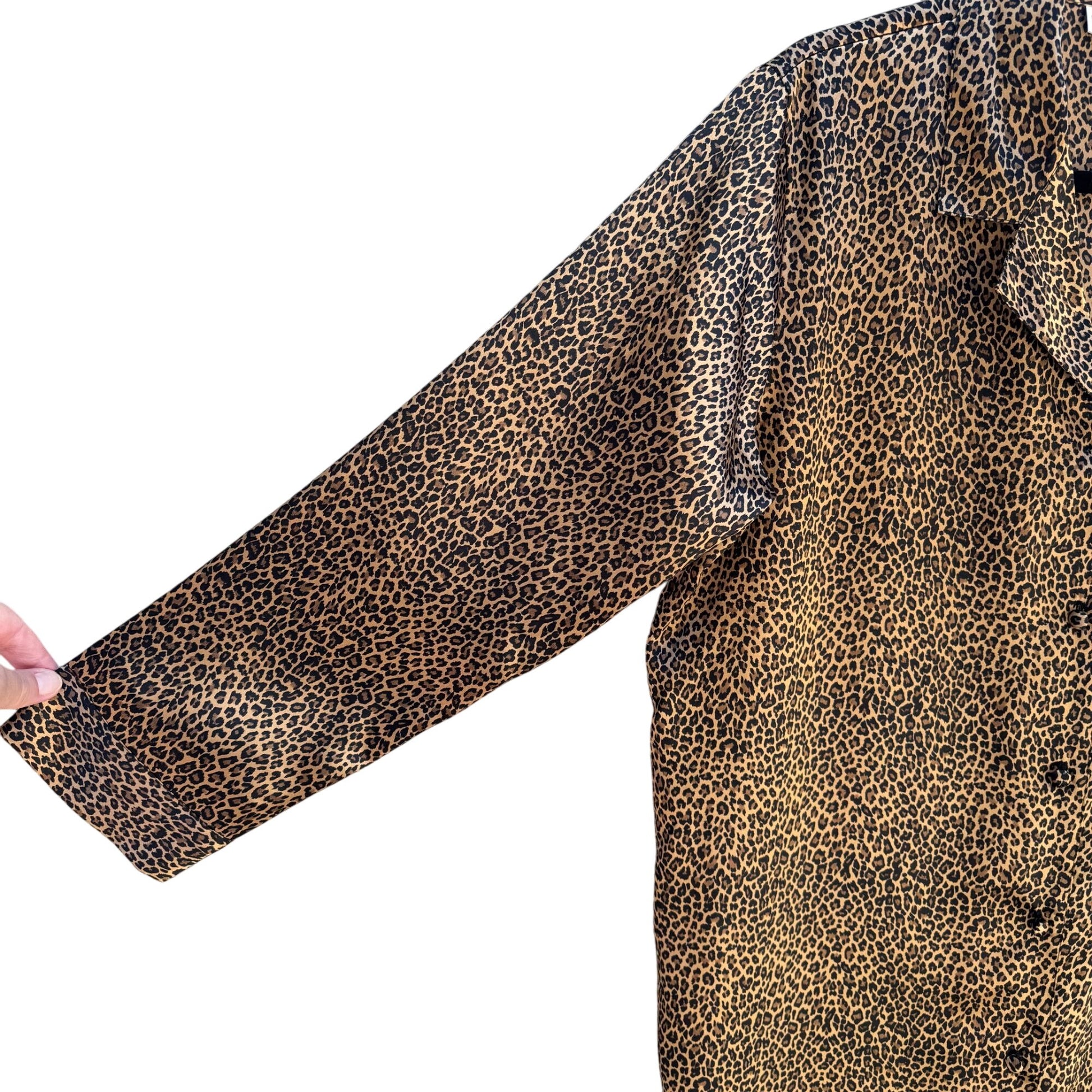 Morgan Taylor Intimates Womens Leopard Print Button-Down Nightshirt Sleepwear M