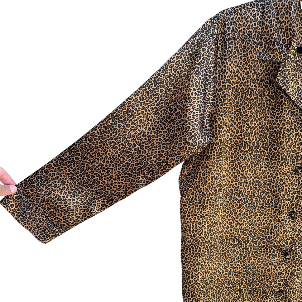 Morgan Taylor Intimates Womens Leopard Print Button-Down Nightshirt Sleepwear M