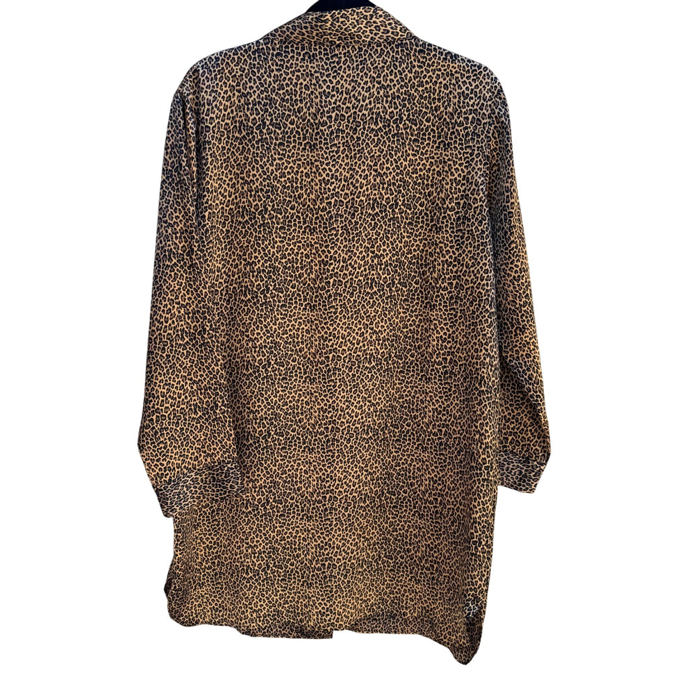 Morgan Taylor Intimates Womens Leopard Print Button-Down Nightshirt Sleepwear M