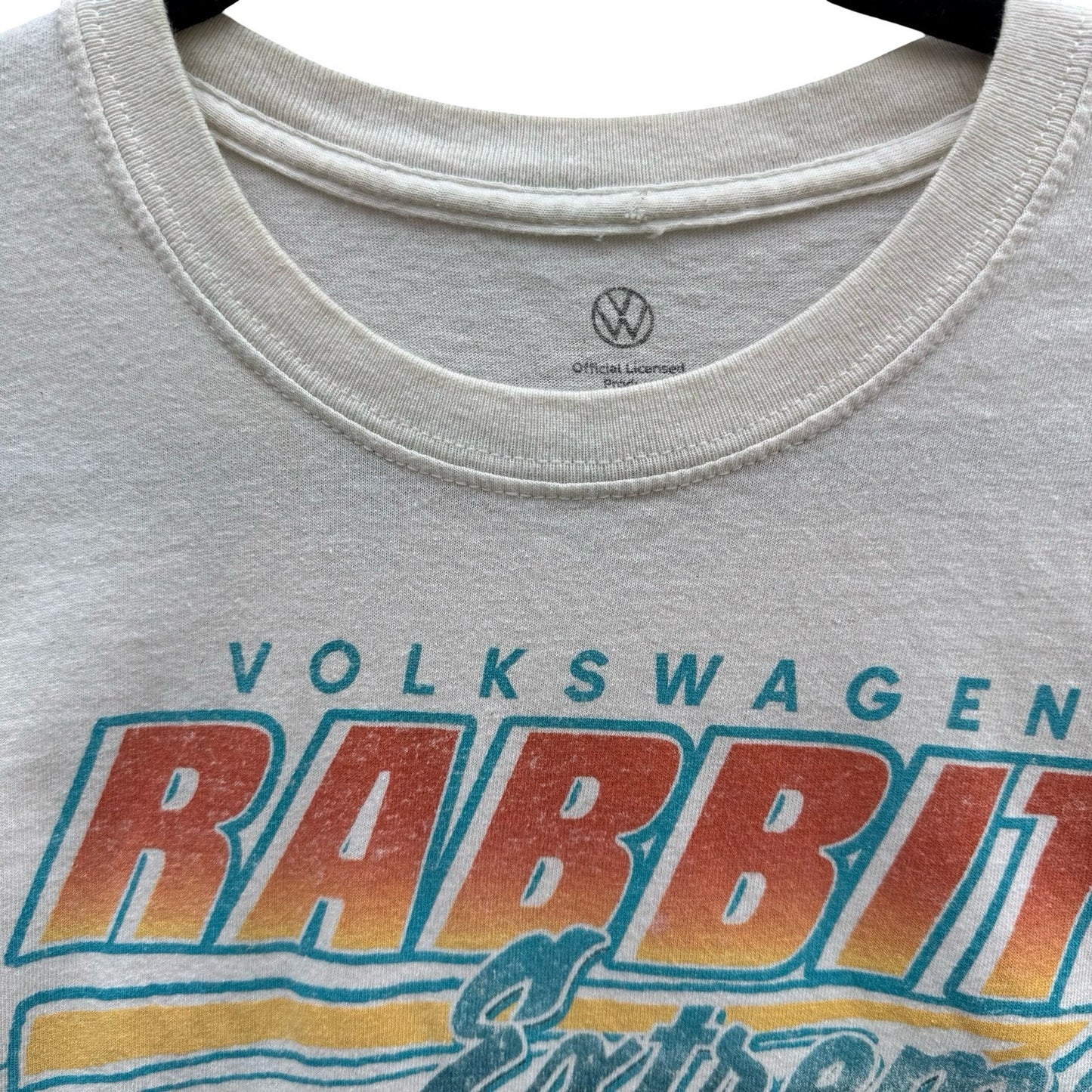 Volkswagen Rabbit Extreme Racing Graphic Tee XL Cream Cropped Boxy VW Car Shirt