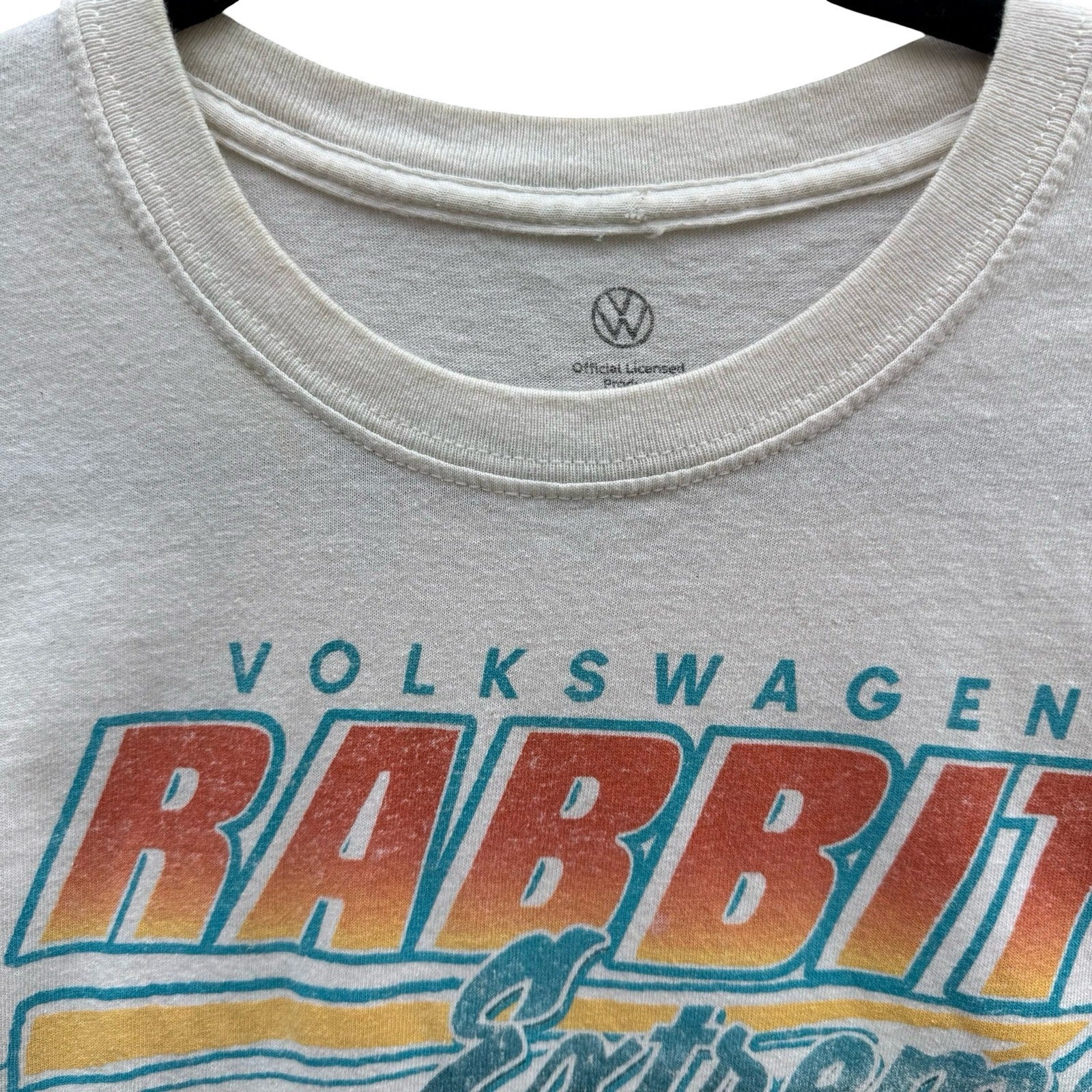 Volkswagen Rabbit Extreme Racing Graphic Tee XL Cream Cropped Boxy VW Car Shirt