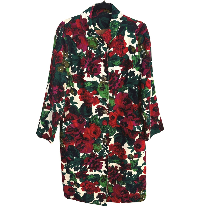 Martin Berens Tall Fashions Vintage Womens Hand Tailored Floral Print Coat XL