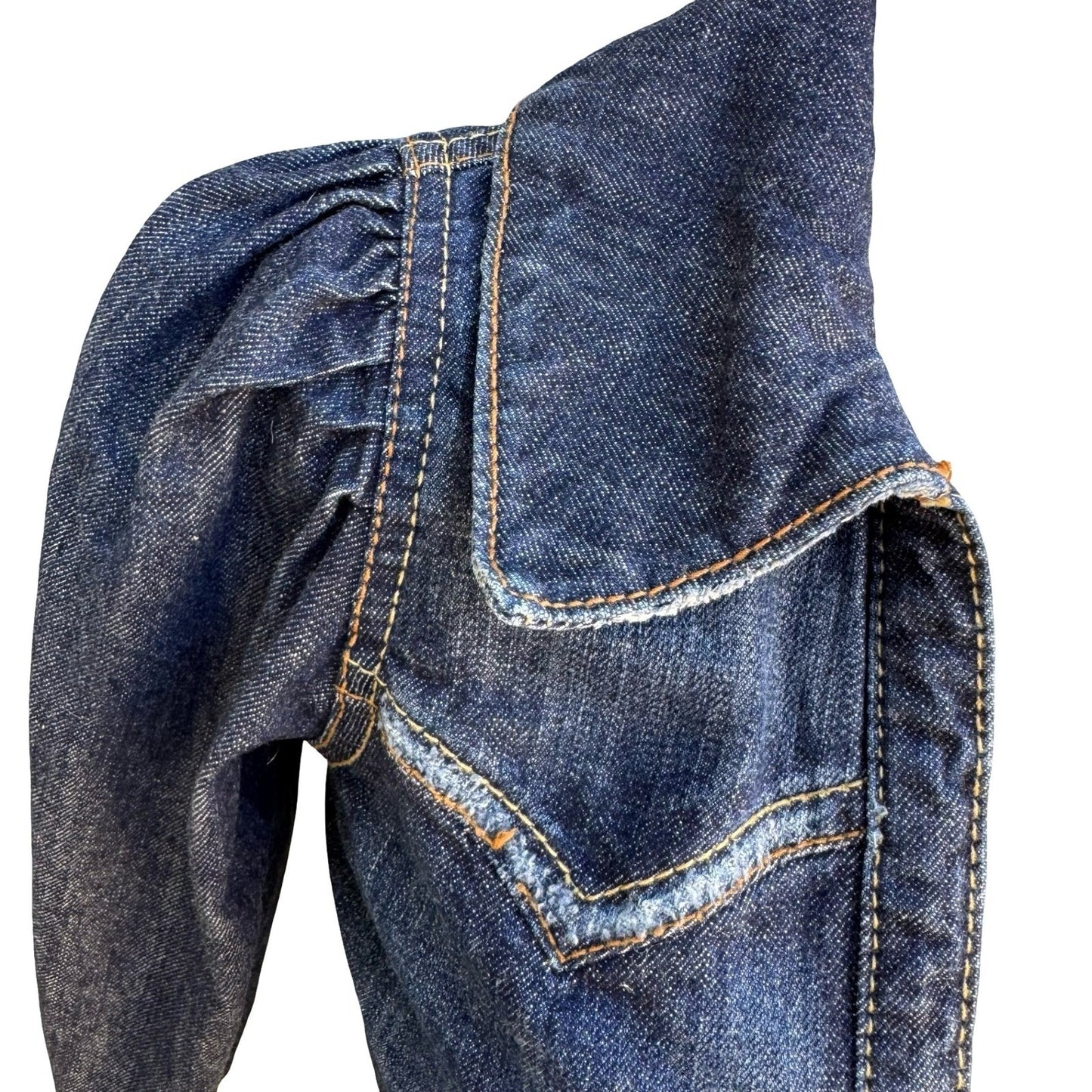 Western Cropped Denim Bolero Shrug Cowgirl Jacket Puff Sleeve Pinup Rockabilly S