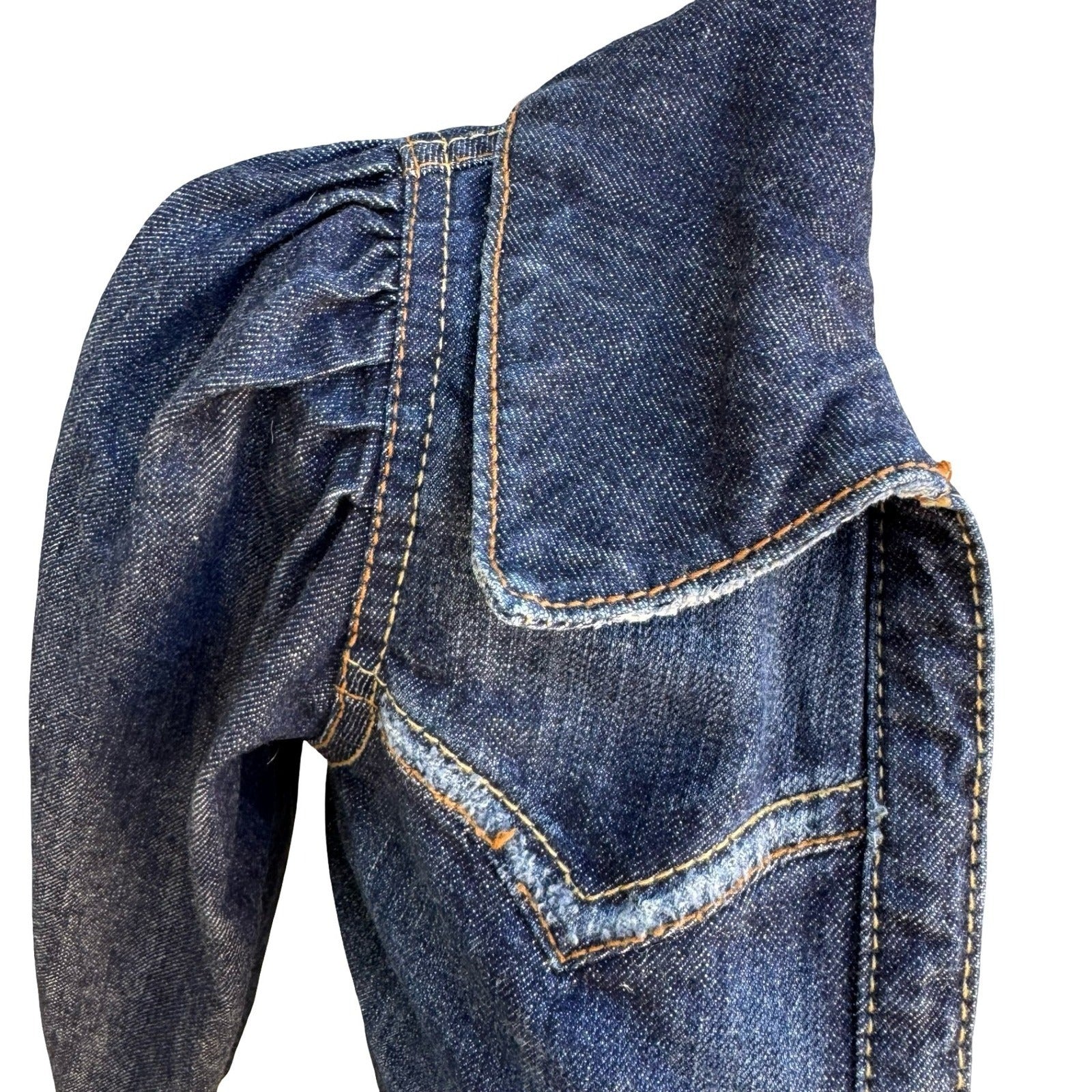 Western Cropped Denim Bolero Shrug Cowgirl Jacket Puff Sleeve Pinup Rockabilly S