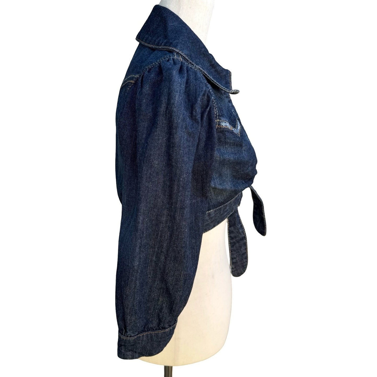 Western Cropped Denim Bolero Shrug Cowgirl Jacket Puff Sleeve Pinup Rockabilly S