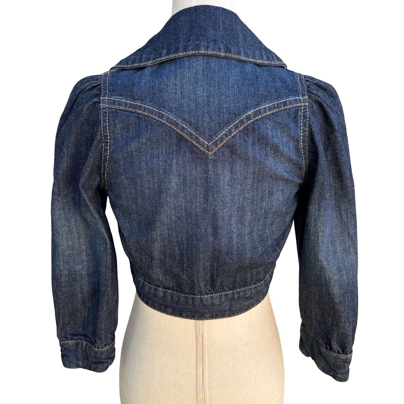 Western Cropped Denim Bolero Shrug Cowgirl Jacket Puff Sleeve Pinup Rockabilly S