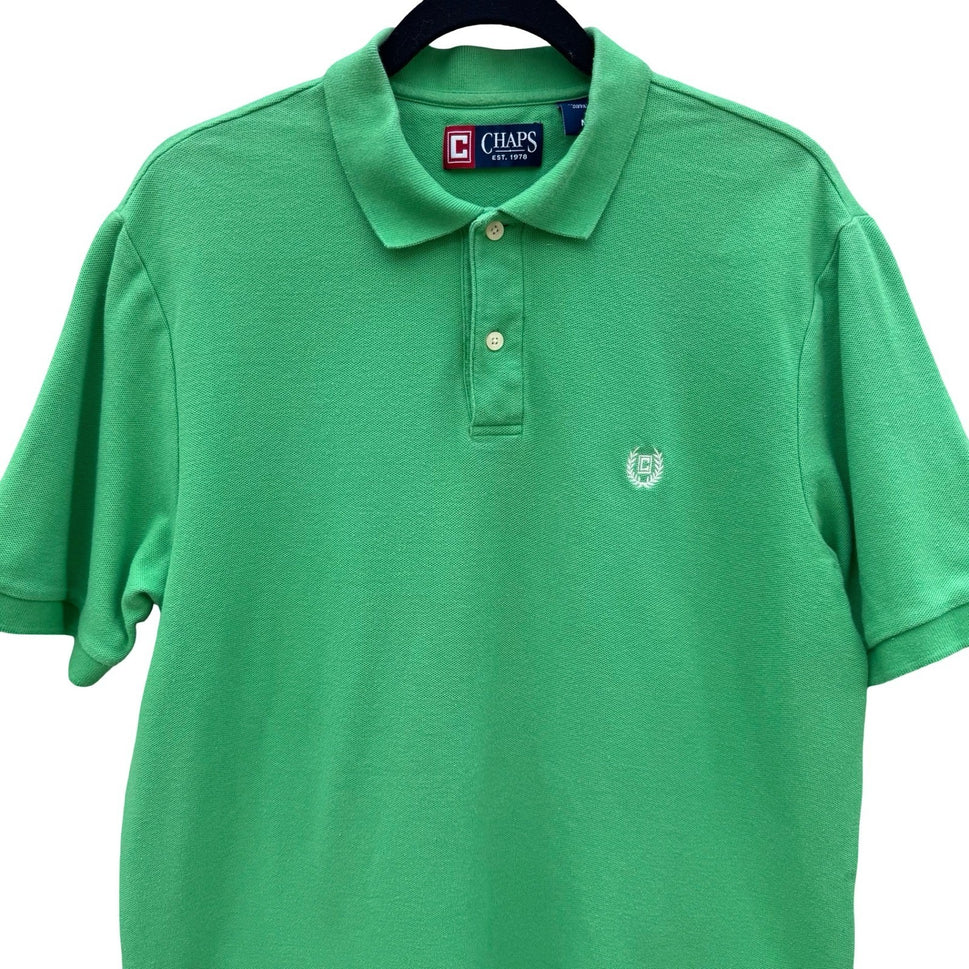 Chaps Mens Medium Green Short Sleeve Pique Cotton Polo Shirt Embroidered Logo