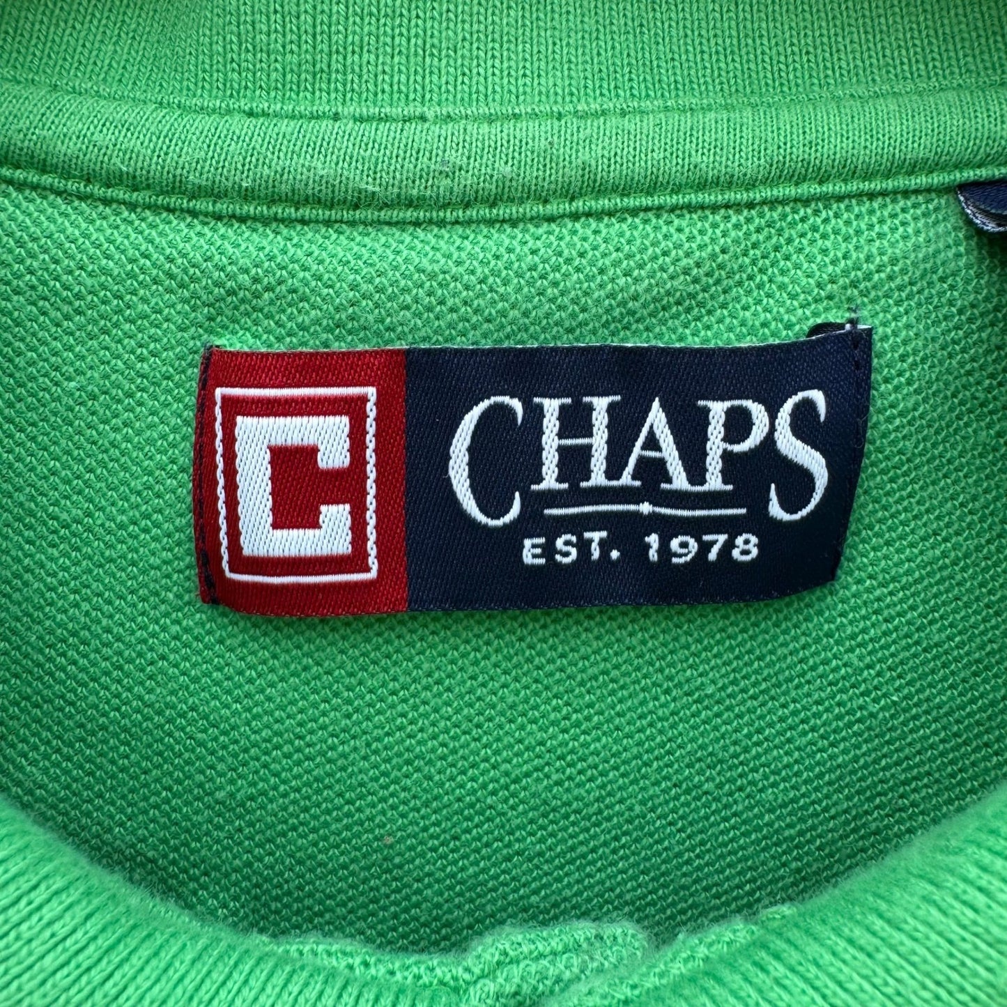 Chaps Mens Medium Green Short Sleeve Pique Cotton Polo Shirt Embroidered Logo