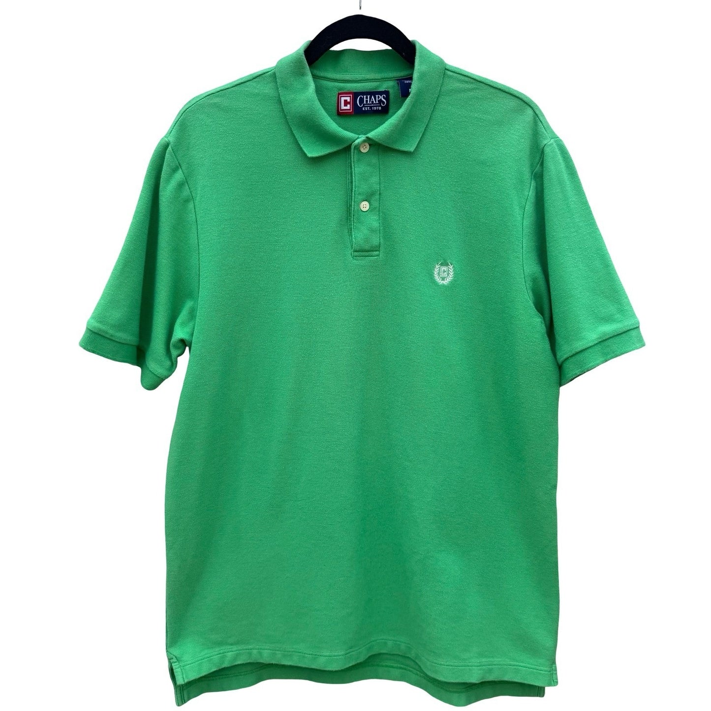 Chaps Mens Medium Green Short Sleeve Pique Cotton Polo Shirt Embroidered Logo
