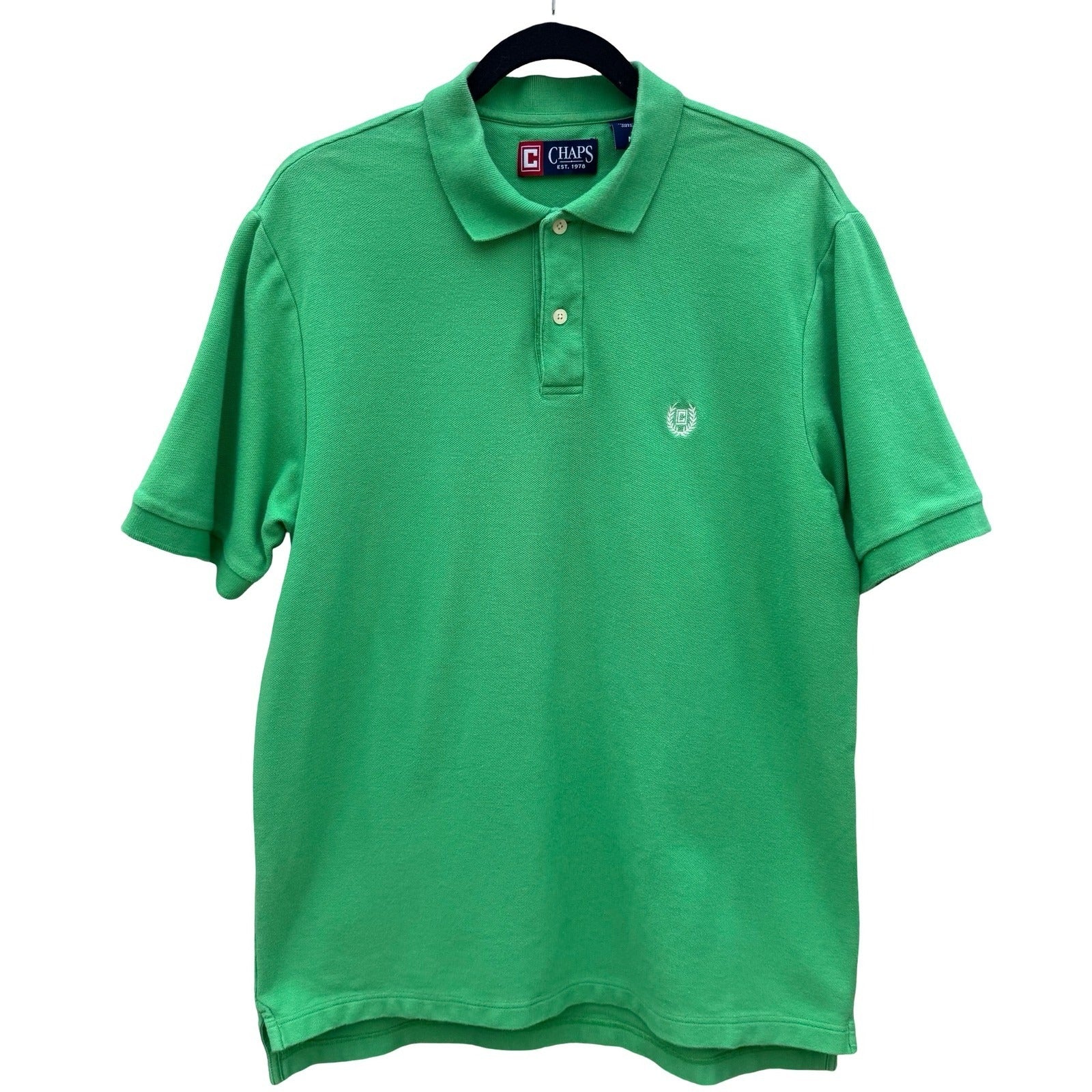 Chaps Mens Medium Green Short Sleeve Pique Cotton Polo Shirt Embroidered Logo