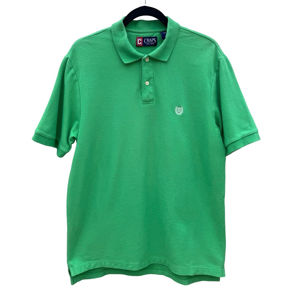 Chaps Mens Medium Green Short Sleeve Pique Cotton Polo Shirt Embroidered Logo