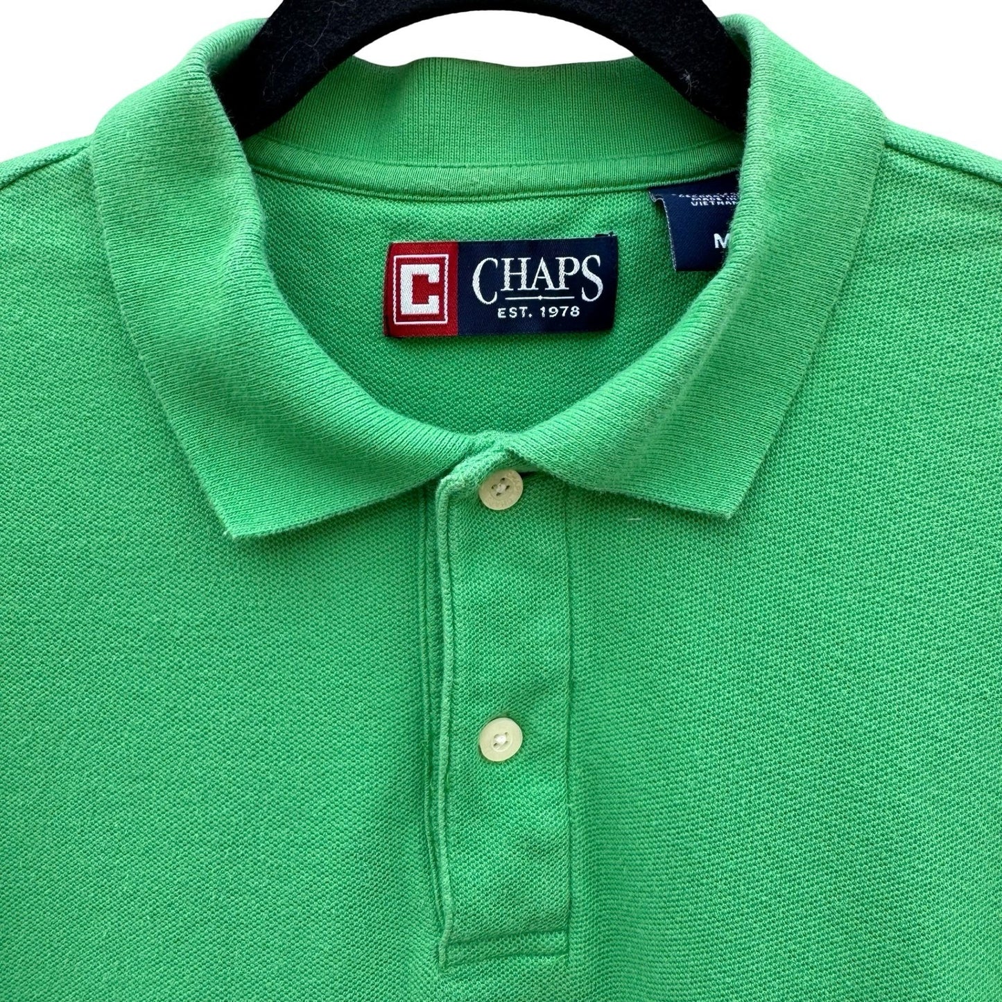Chaps Mens Medium Green Short Sleeve Pique Cotton Polo Shirt Embroidered Logo