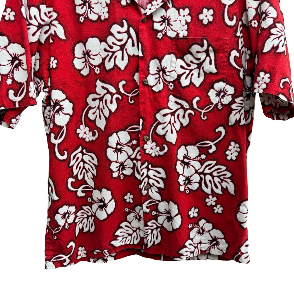 Hawaii Camp Collar Aloha Hibiscus Floral Print Hawaiian Beach Shirt Red Mens L