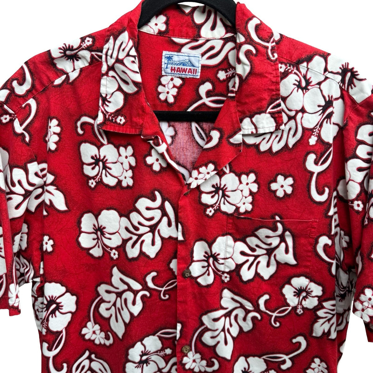 Hawaii Camp Collar Aloha Hibiscus Floral Print Hawaiian Beach Shirt Red Mens L