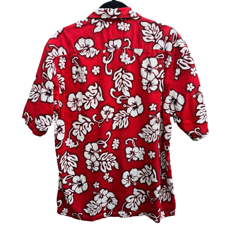 Hawaii Camp Collar Aloha Hibiscus Floral Print Hawaiian Beach Shirt Red Mens L