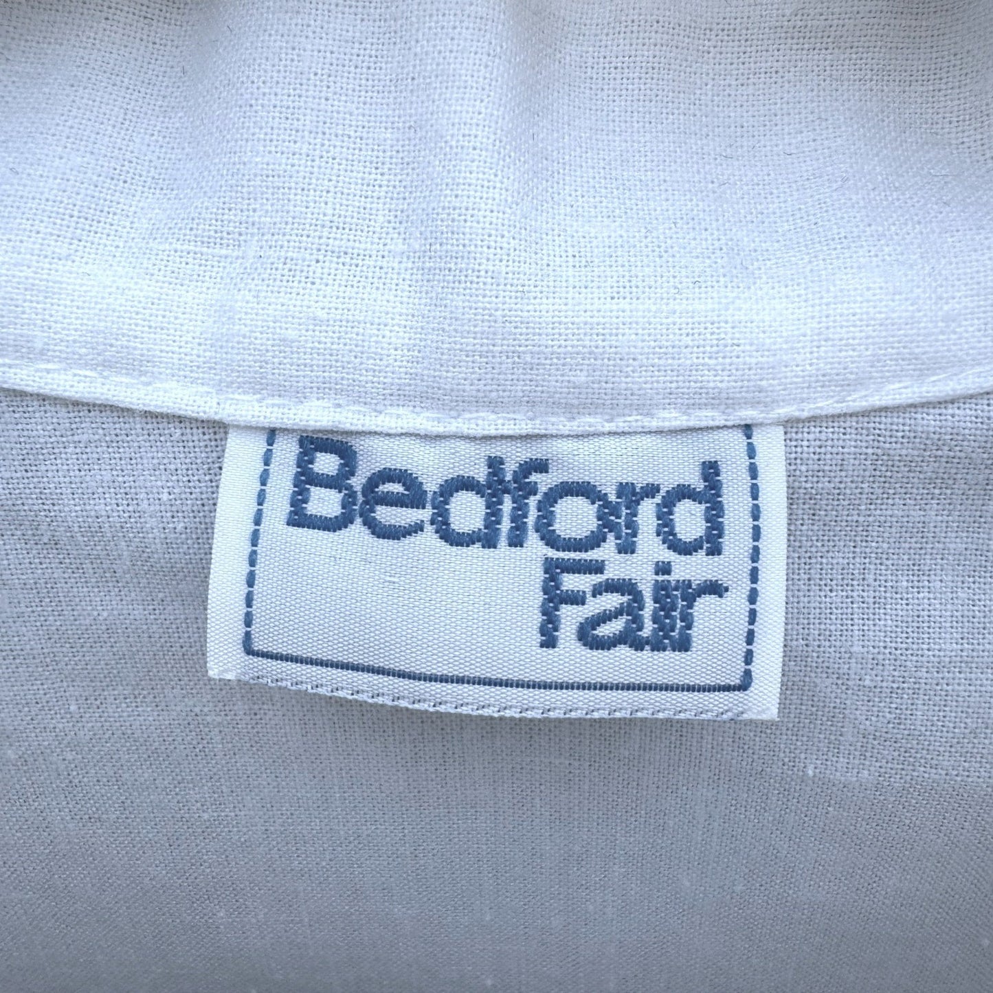 Bedford Fair Vintage 80s Womens L White Sleeveless Shirt Mandarin Collar Coastal