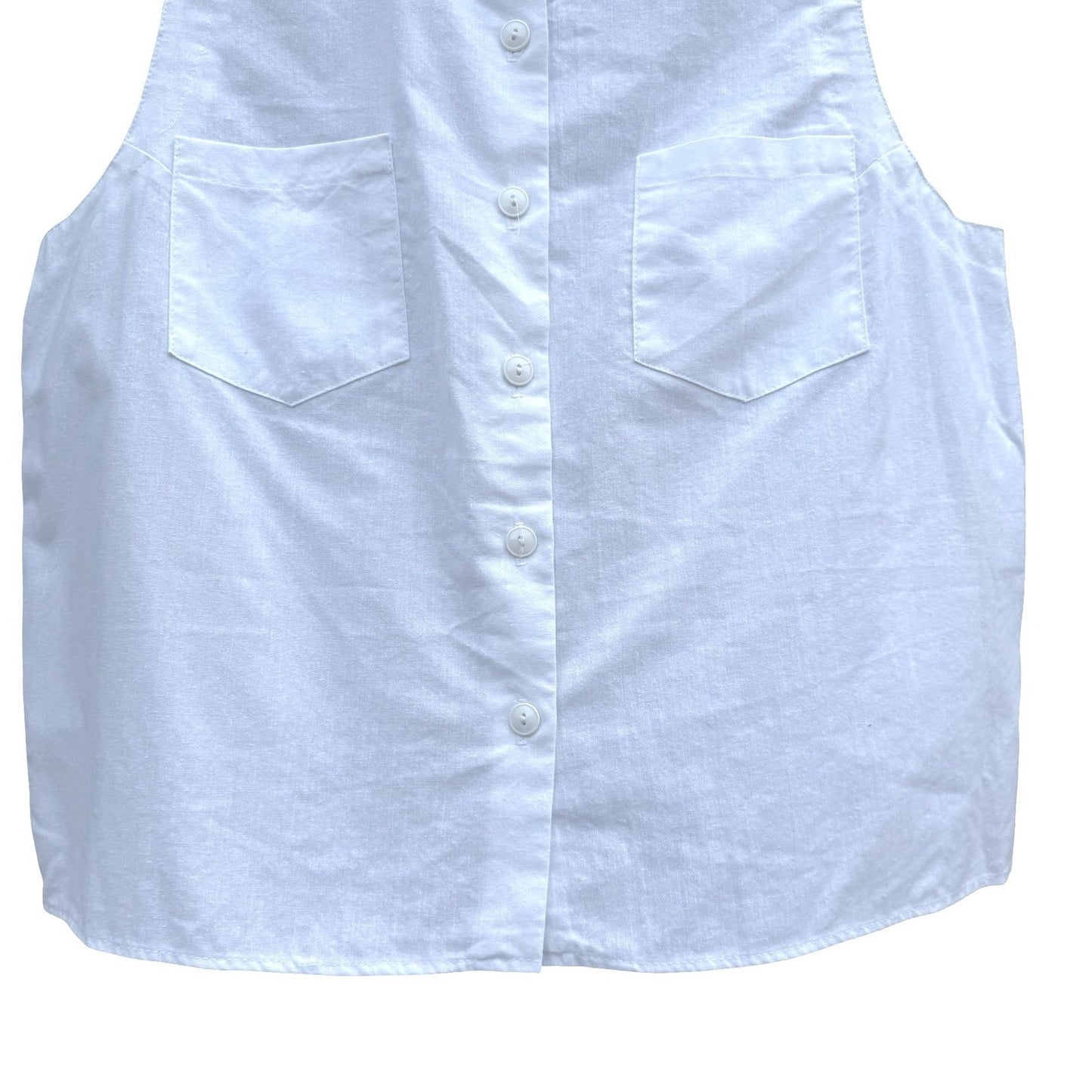 Bedford Fair Vintage 80s Womens L White Sleeveless Shirt Mandarin Collar Coastal