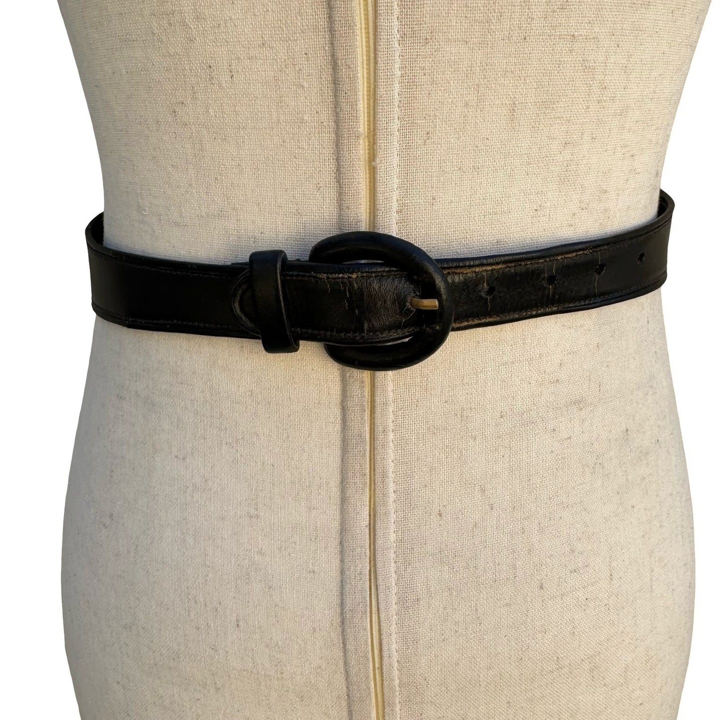 Anne Klein for Calderon Vintage Black Leather Asymmetrical Crossover Belt S 8241