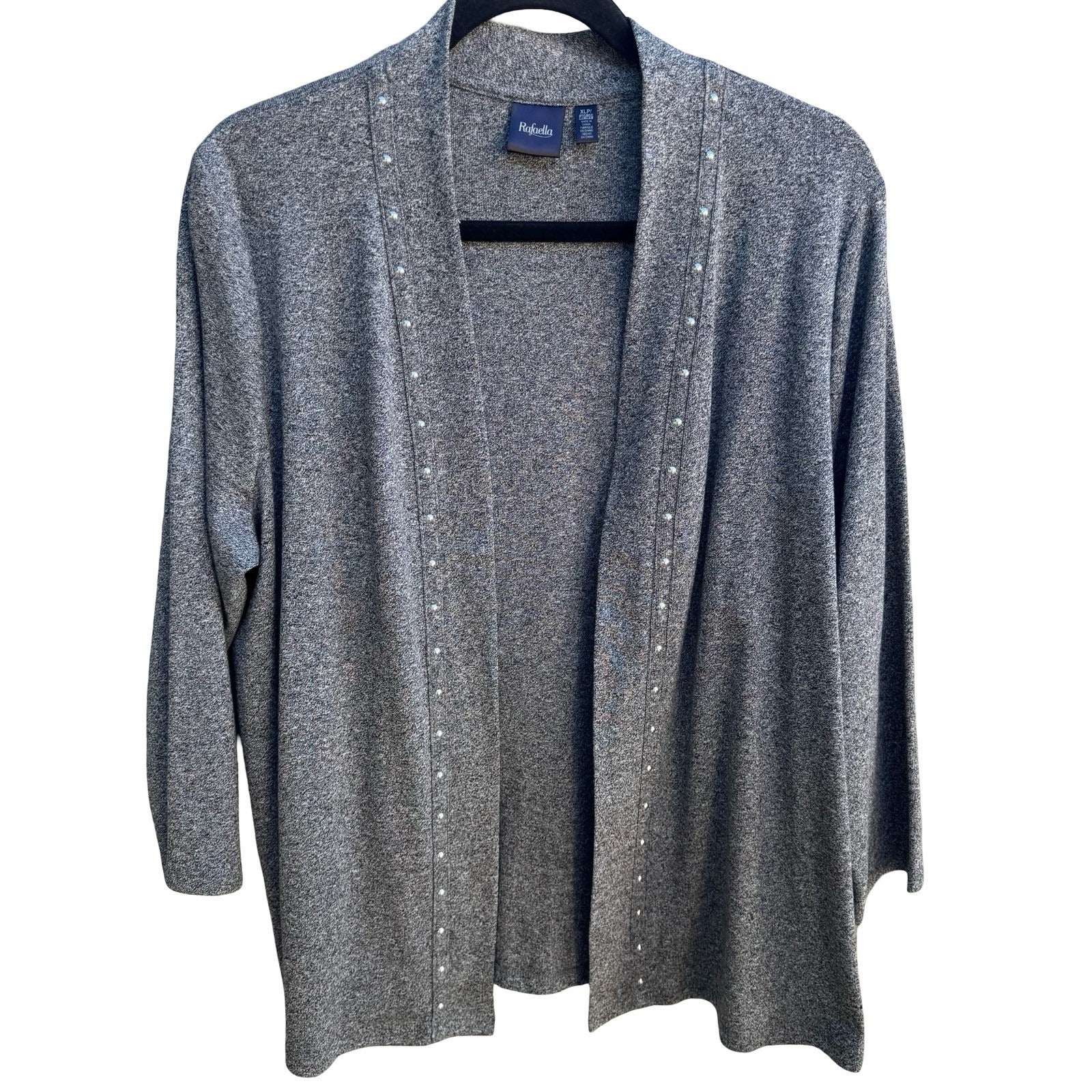 Rafaella Minimalist Layering Metallic Studded Open Front Cardigan Gray XLP NEW