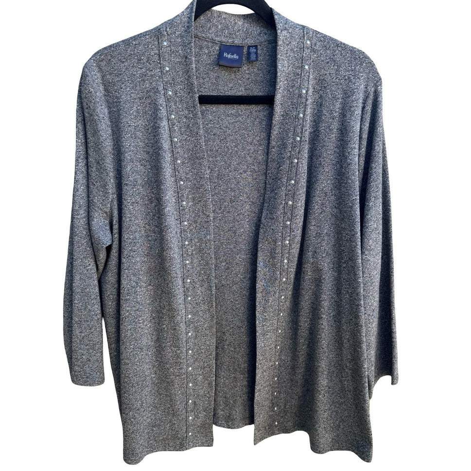 Rafaella Minimalist Layering Metallic Studded Open Front Cardigan Gray XLP NEW