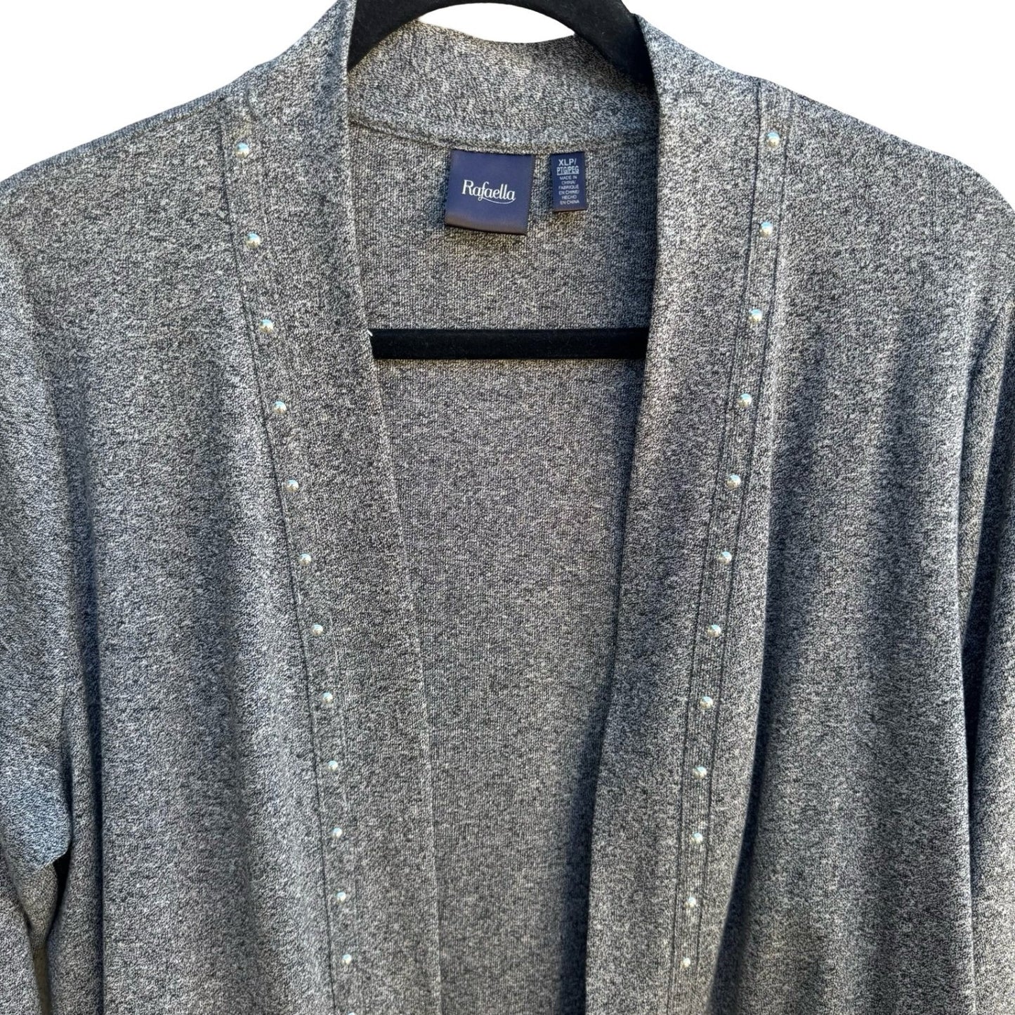 Rafaella Minimalist Layering Metallic Studded Open Front Cardigan Gray XLP NEW