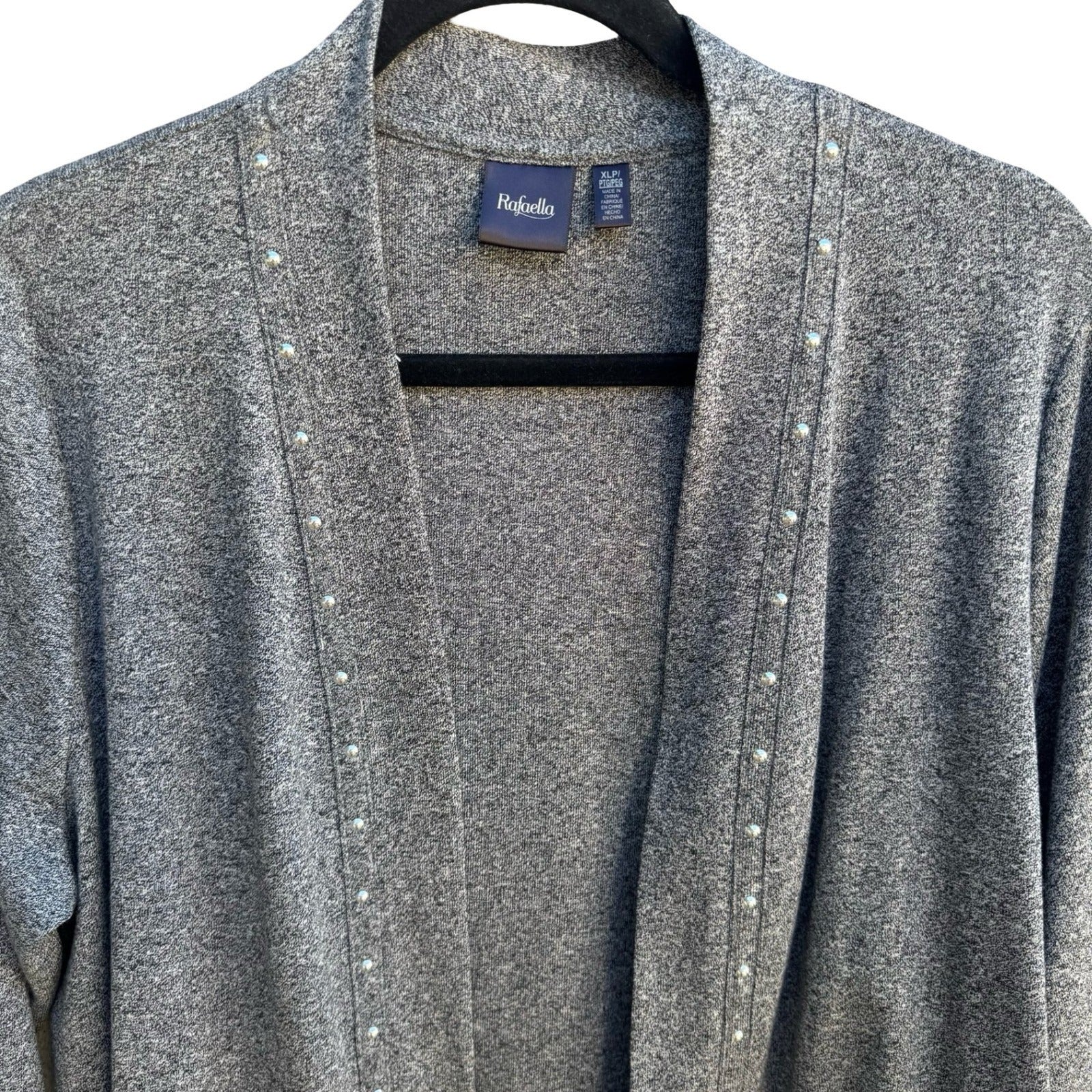 Rafaella Minimalist Layering Metallic Studded Open Front Cardigan Gray XLP NEW