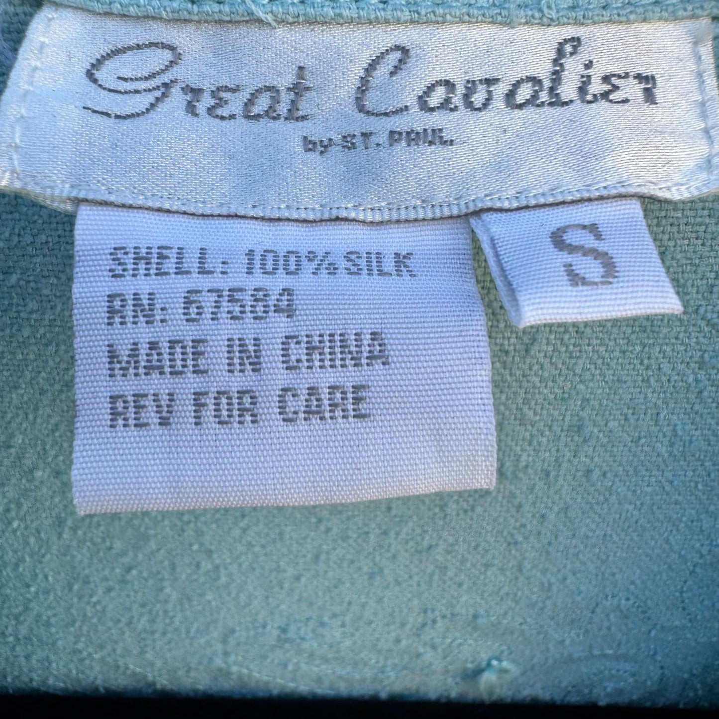 Great Cavalier Vintage Blue Embroidered Jacket Shirt Pant Set Size S 100% Silk