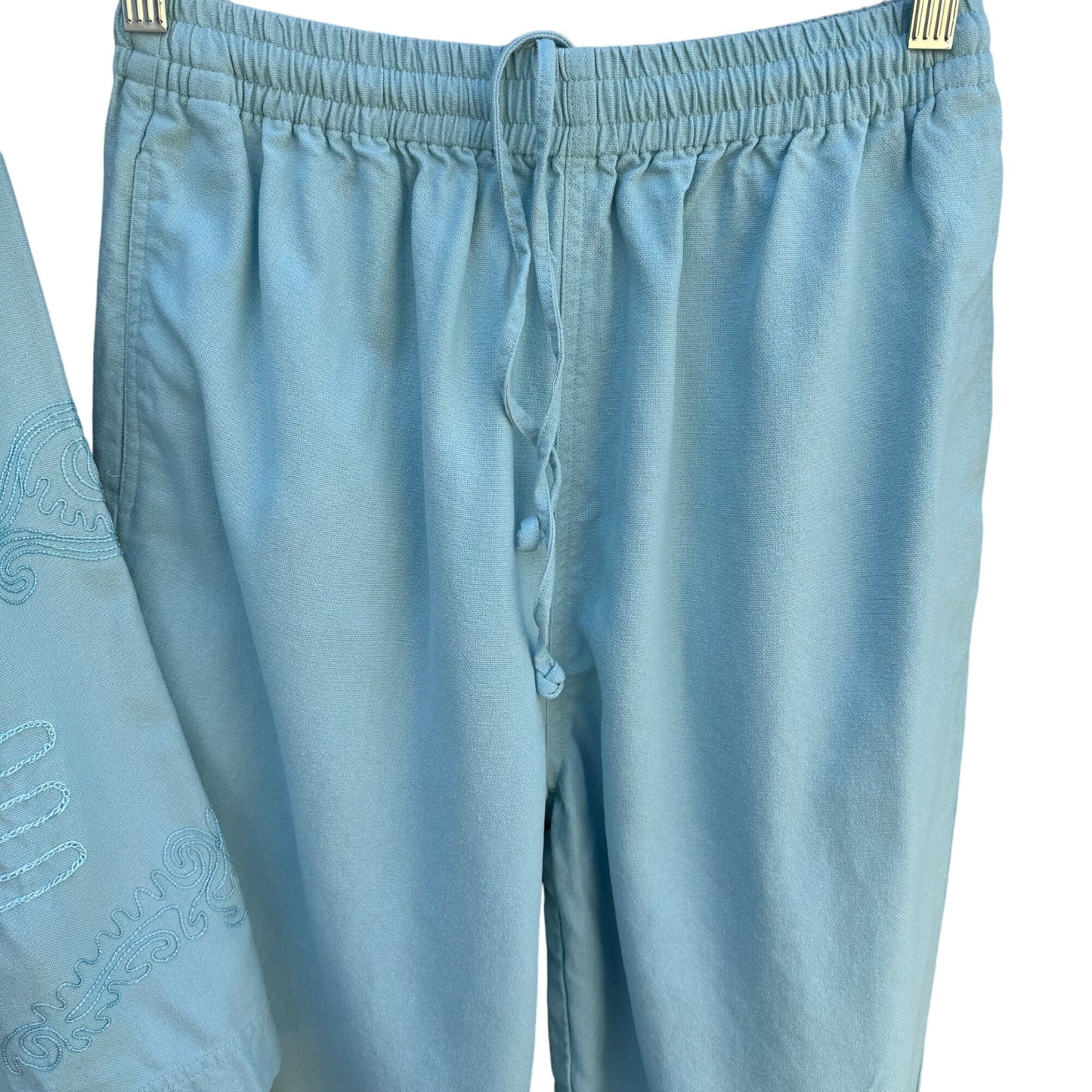 Great Cavalier Vintage Blue Embroidered Jacket Shirt Pant Set Size S 100% Silk