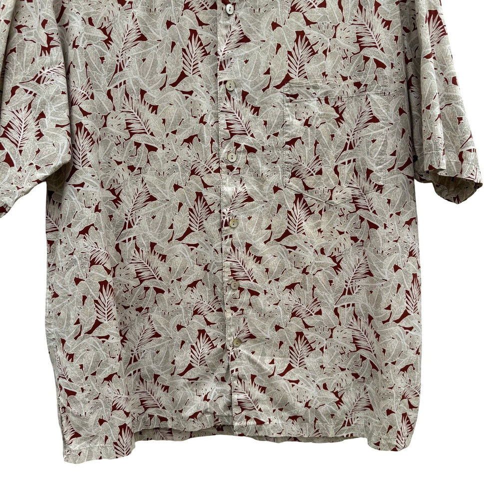 Tori Richard Honolulu Mens M Tan Tropical Leaf Cotton Lawn Hawaiian Shirt Aloha