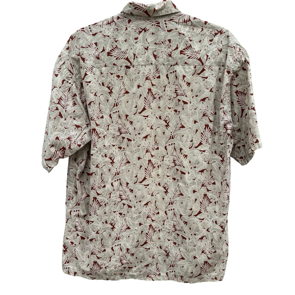 Tori Richard Honolulu Mens M Tan Tropical Leaf Cotton Lawn Hawaiian Shirt Aloha