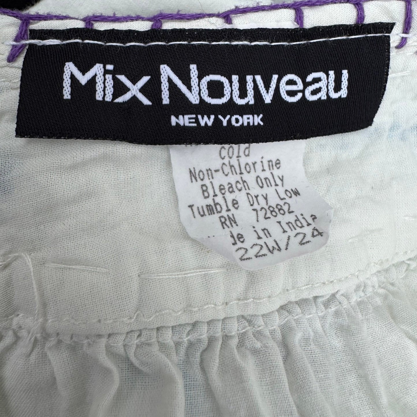 Mix Nouveau White Smocked Embroidered Cotton Peasant Blouse Womens 22 Boho Top