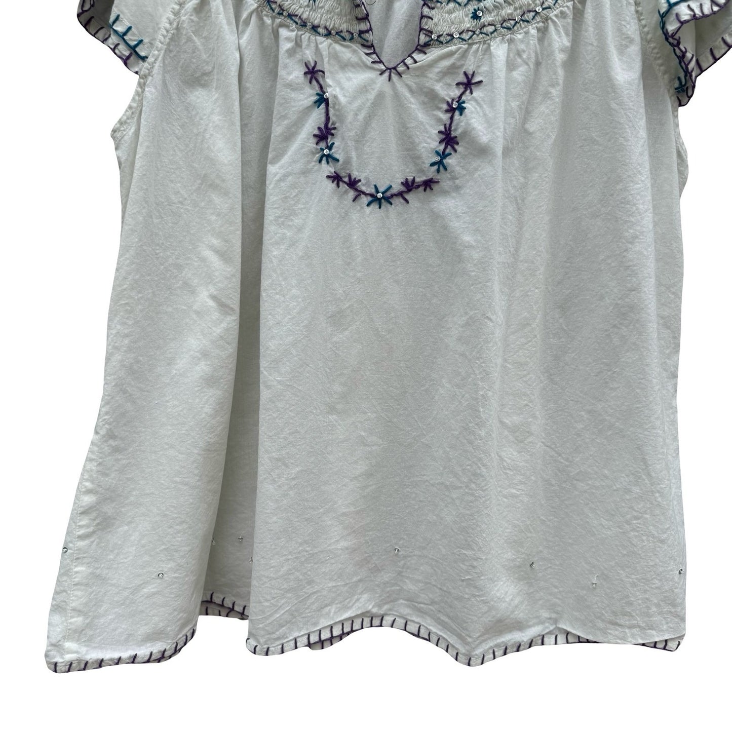 Mix Nouveau White Smocked Embroidered Cotton Peasant Blouse Womens 22 Boho Top
