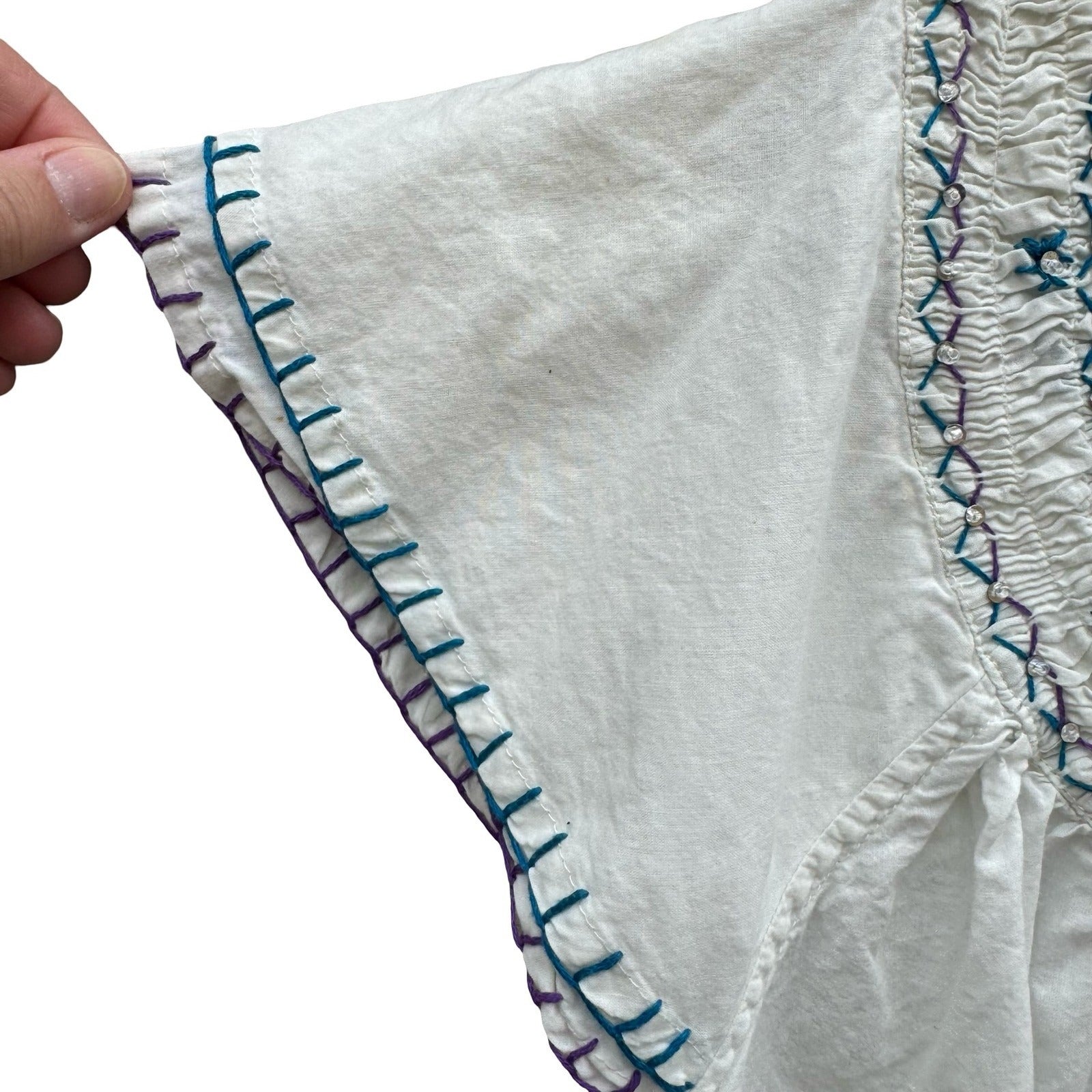 Mix Nouveau White Smocked Embroidered Cotton Peasant Blouse Womens 22 Boho Top