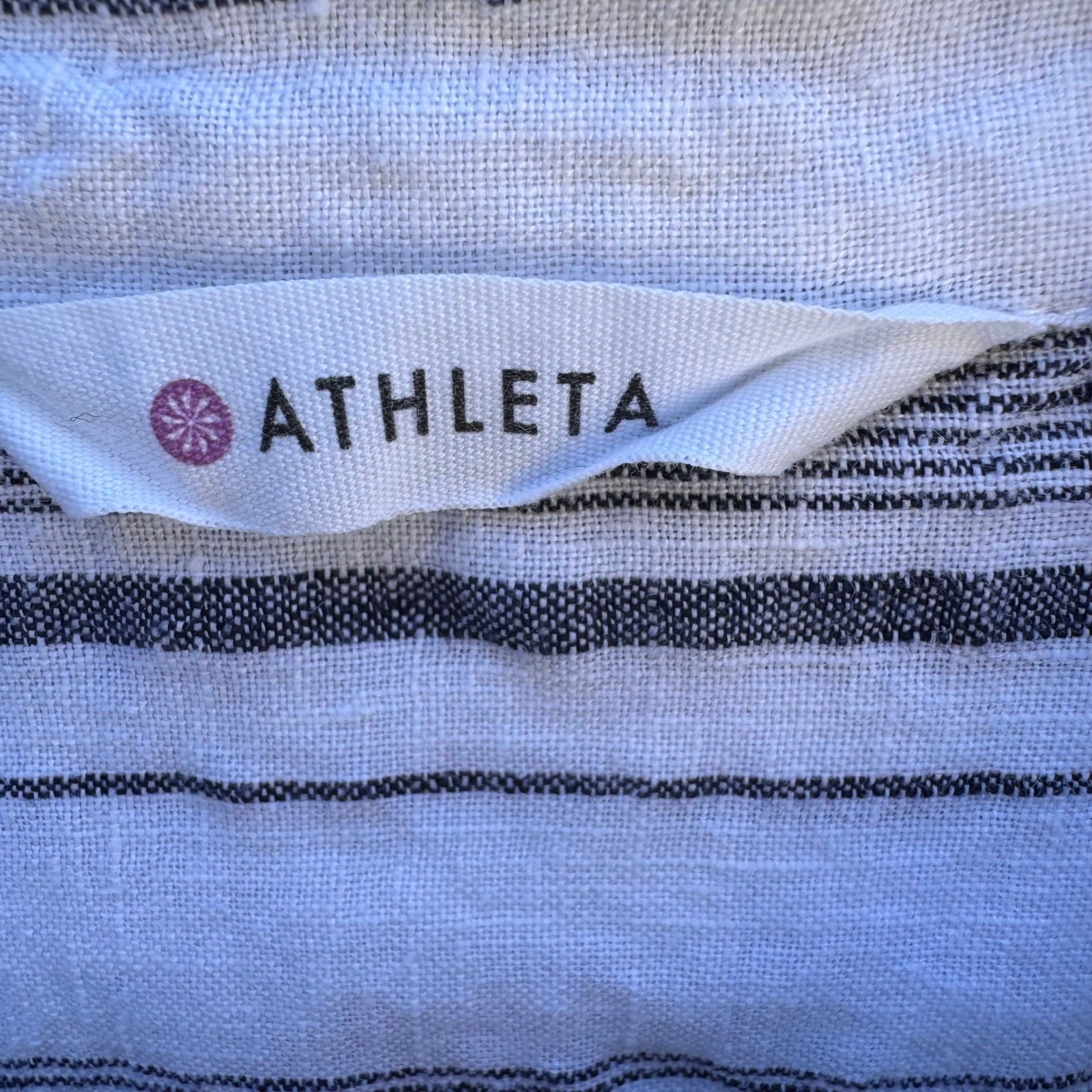 Athleta 100% Linen Coastal Minimalist Nautical Sustainable Blue Striped Shirt XL