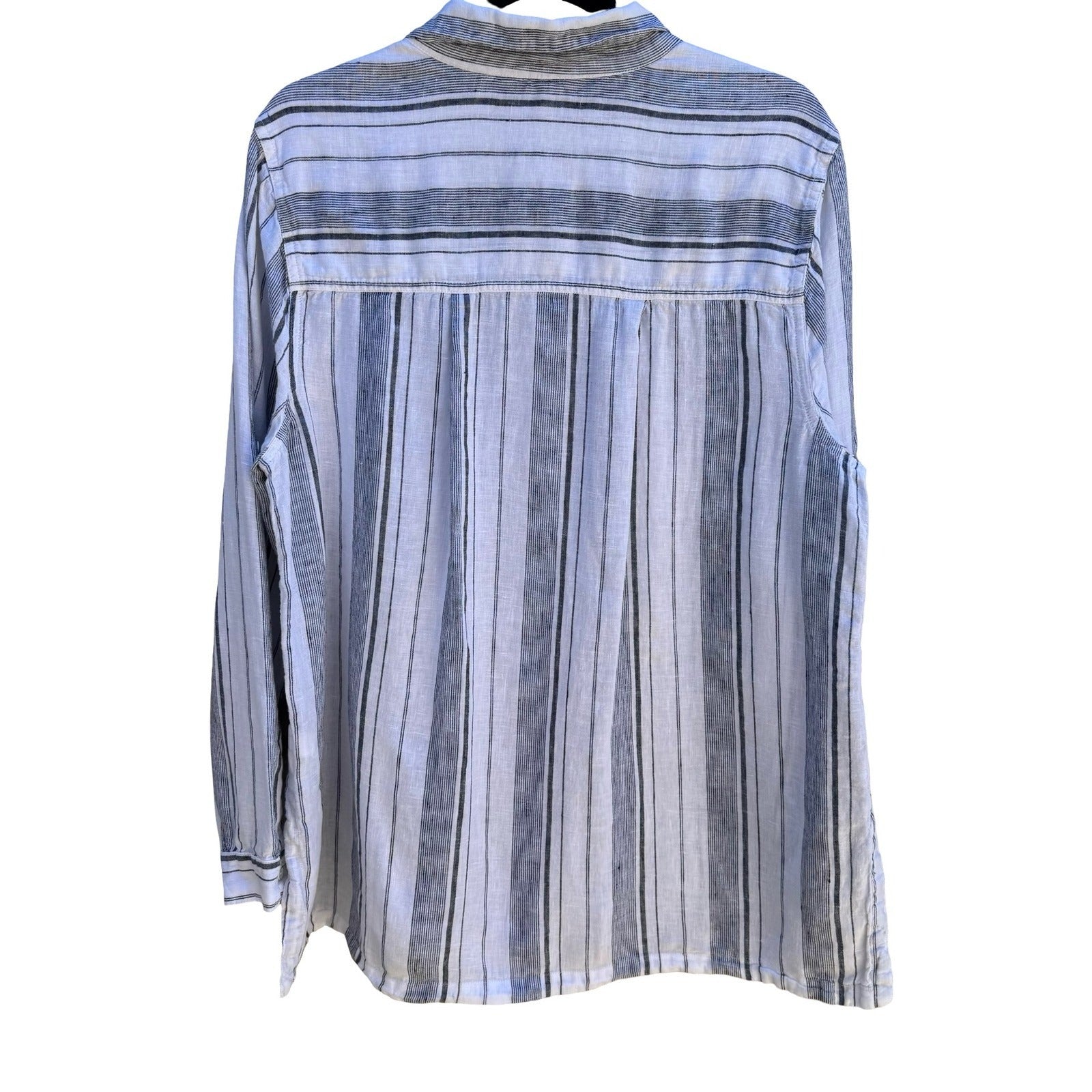 Athleta 100% Linen Coastal Minimalist Nautical Sustainable Blue Striped Shirt XL