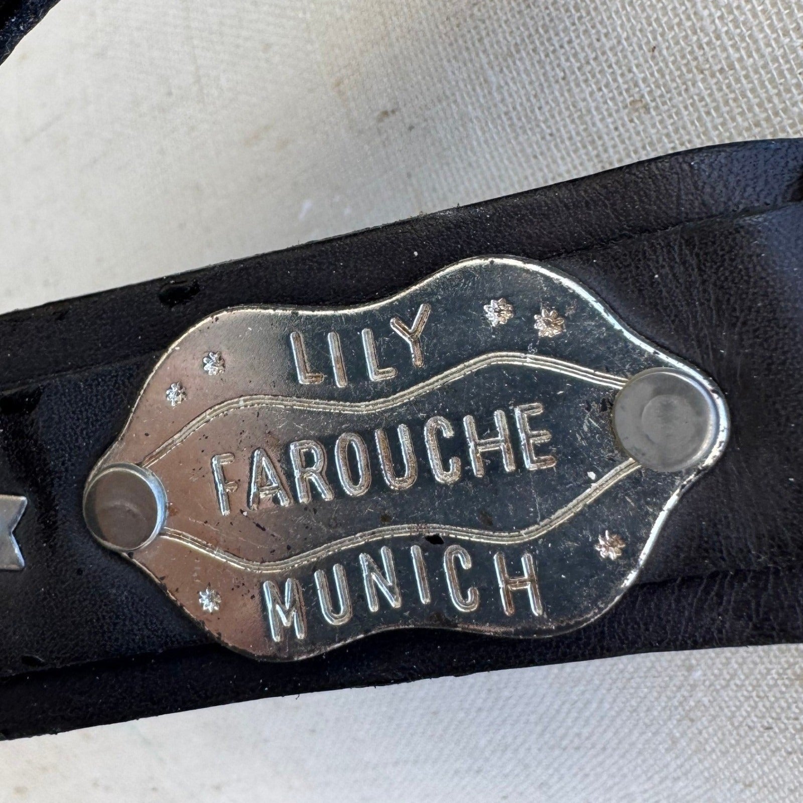 Lily Farouche Munich Vintage Black Leather Western Stud Star Belt West Germany