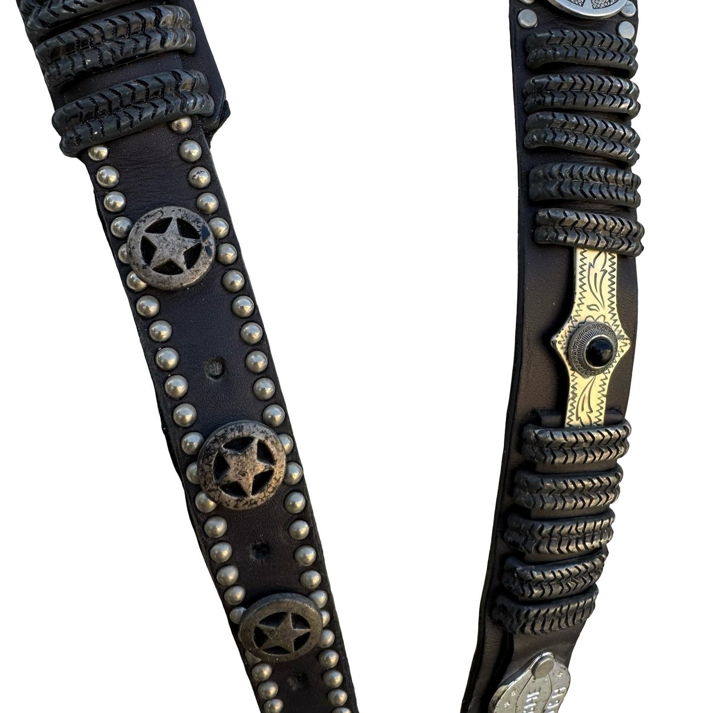 Lily Farouche Munich Vintage Black Leather Western Stud Star Belt West Germany