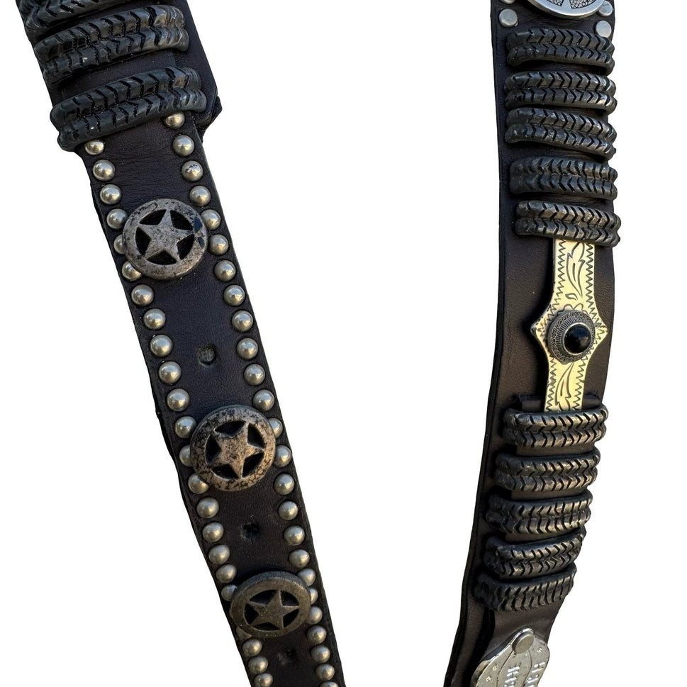Lily Farouche Munich Vintage Black Leather Western Stud Star Belt West Germany