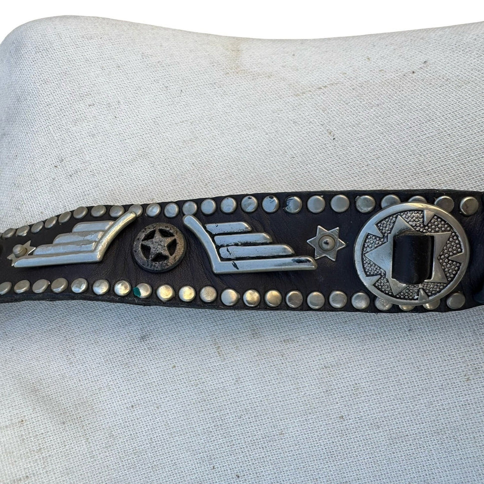 Lily Farouche Munich Vintage Black Leather Western Stud Star Belt West Germany
